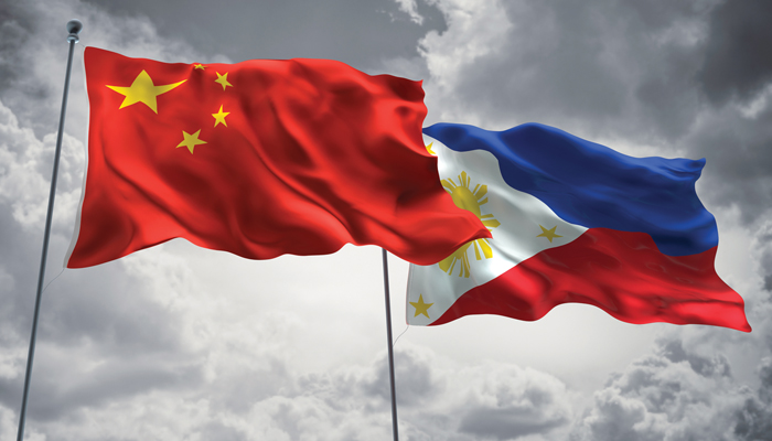 chinese flag and phillipine flag illustrating relationship between two countries